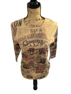 NWT Take Two Clothing Co Western Cowgirl Sequin Graphic Top Size M